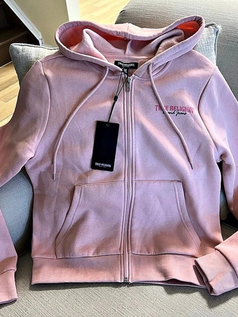 True Religion Crystal Wing Zip Hoodie Pink Medium